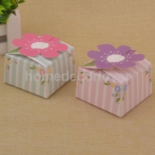 Hot Sale 50 Pcs Chic Cute Flower Nougat Chocolate Package Boxes Pink/Purple