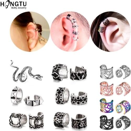 HONGTU 1Pc No Piercing Ear Clip Cuff Wrap Earrings Adjustable Copper Non-Piercing Clip On Earring Punk Snake for Men and Women