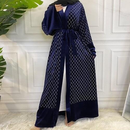 Middle East New Fashion Autumn And Winter Kimono Abaya Gold Velvet Bronzing Muslim Ladies Cardigan Robe Muslim Clothing