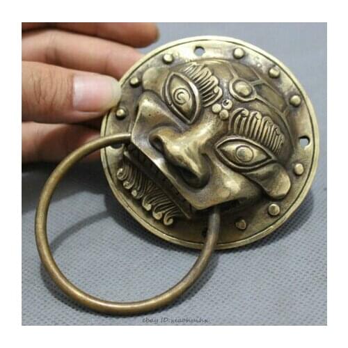 Chinese Bronze Copper Collect Palace Guardian Lion Head Statue Mask Door Fine wedding Arts Crafts decoration