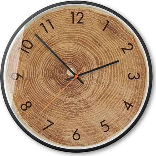 Classic imitation stump wood grain decorative wall clock Simple art living room mute clock