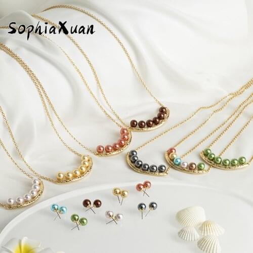 SophiaXuan Hawaiian New Design Jewelry Sets Gold Filled Polynesian Multicolor Pearl Smile Stud Earrings Necklaces for Women Gift