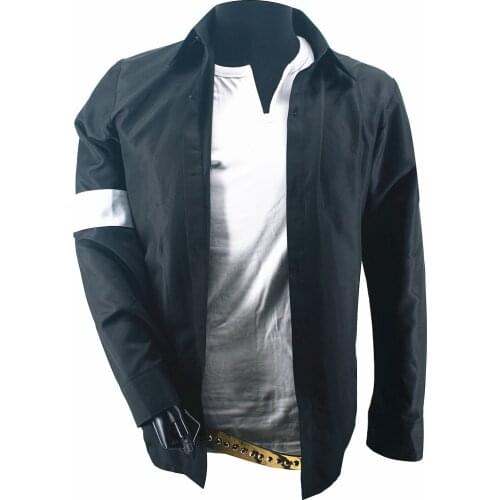 Cosplay MJ Michael Jackson Black Shirt Cotton and Belt for Celebrity Party Show