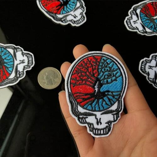Fine Embroidery Wisdom Tree Iron On Patches for Clothing Back Rubber Badges Diy Embroidered Brain Human Skeleton Head Patches