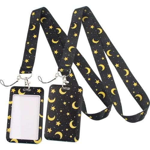 LT42 Star Moon black Key lanyard Car Keychain Personalise Office ID Card Pass Gym Mobile Phone Key Ring Badge Holder Jewelry
