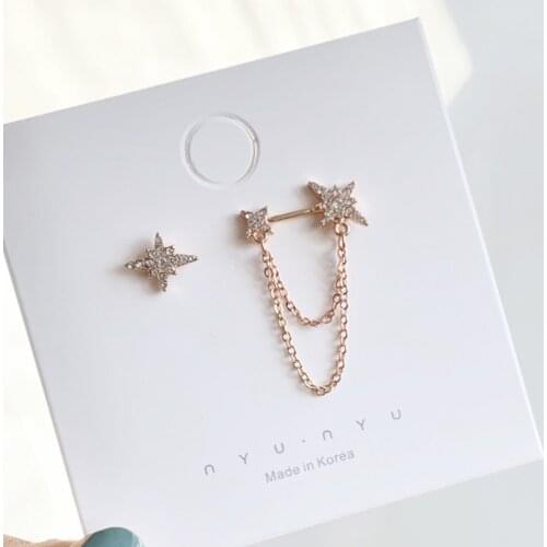 Sweet Girl Earrings 2020 Fashion New Temperament Earrings Simple Crystal Asymmetric Six-pointed Star Earrings Women 925 Ayar
