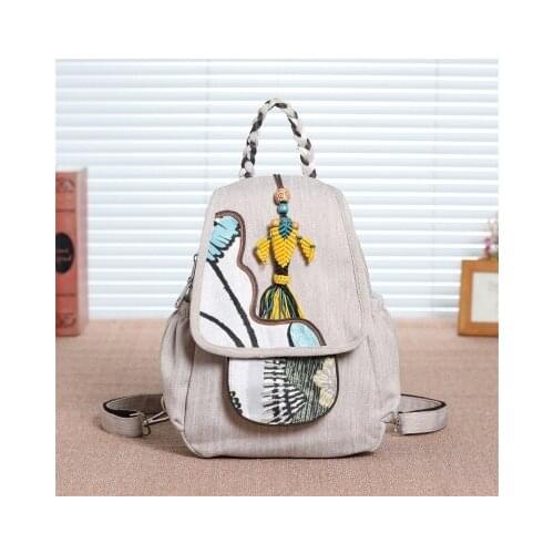 Fashion National string appliques women shopping backpacks!Nice prints lady Zipper&cover backrack Hot All-match canvas backruck