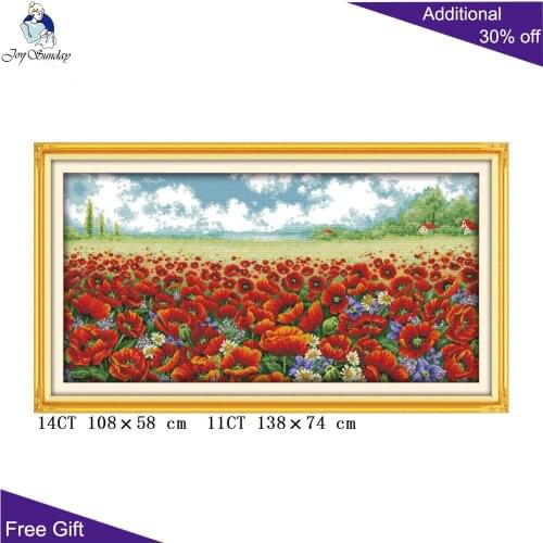 Joy Sunday Poppy Flowers Needlepoints F775 14CT 11CT Counted and Stamped Home Decor Poppy Flowers Embroidery Cross Stitch Kits