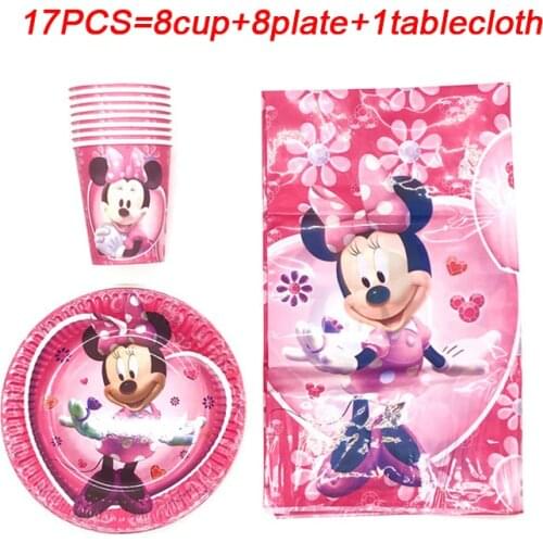 Minnie Mouse Birthday Party Decorations Pink Paper Cup Plates Tablecloth Disposable Tableware Set Baby Shower Party Supplies Set