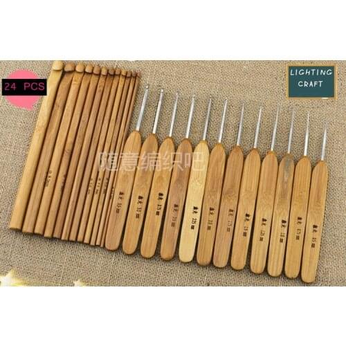 24 pcs/lot carbonized bamboo and steel needle universal crochet hooks kit (0.5mm-10mm) Weave Craft Yarn Stitches