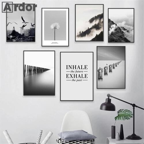 Nordic Dandelion Wall Art Poster Mountain City Pigeon Landscape Canvas Painting Black White Quotes Art Prints Modern Home Decor