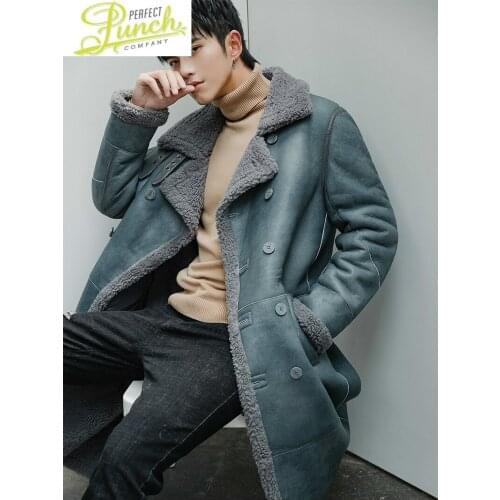 Genuine 2021 Leather Winter Long Real Fur Mens Shearling Jacket Sheepskin Coat for Men Veste Cuir Homme 18158