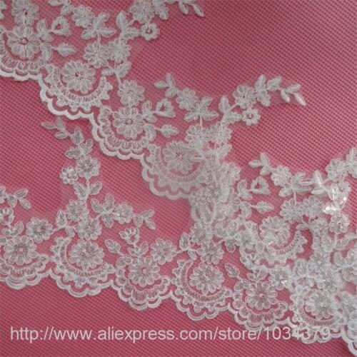 Delicate 3meters 20cm Sequins Ivory Fabric Flower Venise Venice Lace Trim Applique Sewing Craft for Wedding Dec. LW0041
