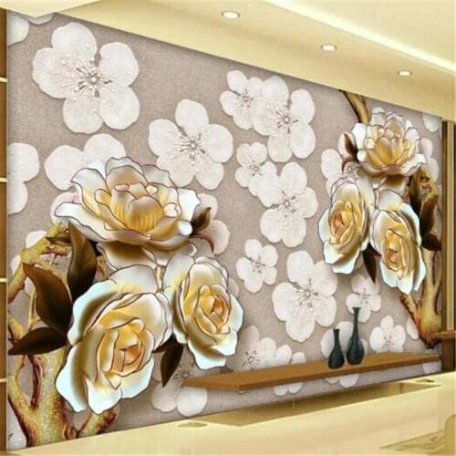 Beibehang Customized Wallpaper 3D Mural Photo Modern Fashion Embossed Flower TV Background Wall Paper Mural papel de parede