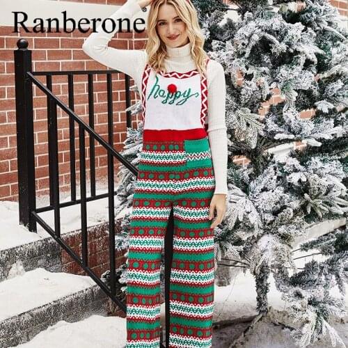 Ranberone 2020 Autumn Winter Christmas Sweater Ladies Matching Set Knitted Jumpersuit Women Warm Jumper Pullover Plus Size