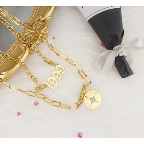 Special Date Year Number Necklacemen and women Golden 1999 1980 to 2019 Stainlesssteel multi-layer necklacecouple jewelry gift