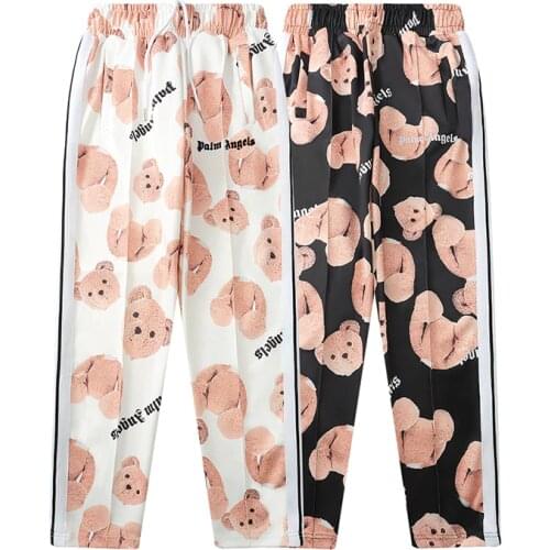 PalmAngels Men and Women Couples Fashion Decapitation bear side stripe side zipper full print men and women casual sports pants