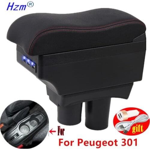 For Peugeot 301 Armrest For Peugeot 301 Car Armrest box 2013 2014 2015 2016 Retrofit parts Interior Storage box USB LED