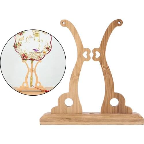 Chinese Craft Hand Wood Fan Stand Display Base Holder Circular Fan Display Room Decor Women Fan Frame Base