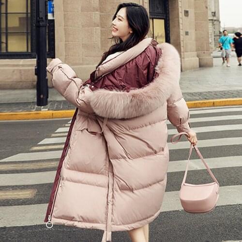 FNOCE 2020 winter womens White Duck down Jacket fashion hooded stand collar N atural FOX FUR warm X-Long down jackets coat