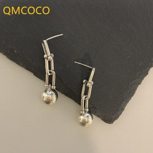 QMCOCO 925 Silver Earrings For Women Trendy Punk Hip-Hop Vintage Creative Hollow Out Chain Jewelry Party Gifts