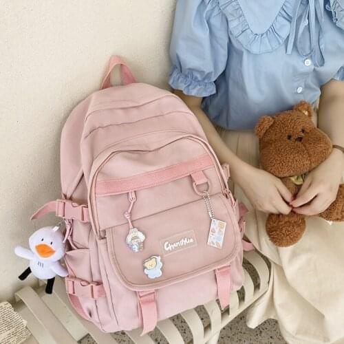 DCIMOR Waterproof Nylon Women Backpack Female Multi-pocket Insert Buckle Travel Bag Preppy Schoolbag for Teenage Girl Book Bags