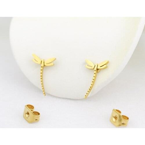 Flying Insect Dragonfly Stud Earrings Animal Jewelry Gold Color Stainless Steel Nature Earrings Women Girl Best Gifts