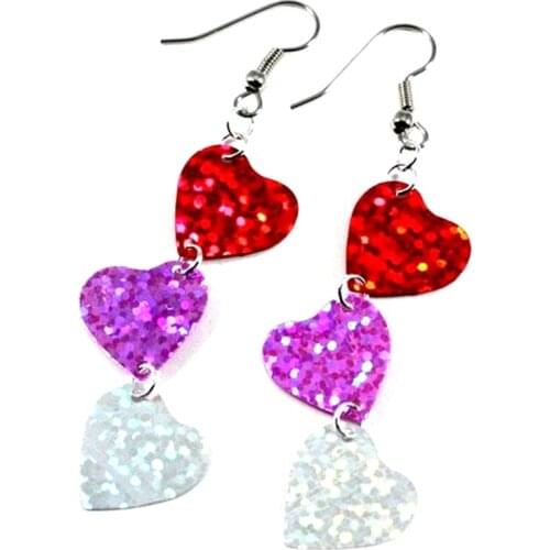 Mom & Me Valentine cut - out earrings 3 Hearts Love is the Love Earrings Glitter earrings