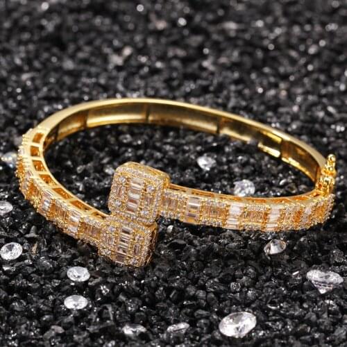 Hip Hop Mens Gold Plated T Square Zirconium Bracelet ice out cuban jewerly Crystal Miami hip hop for men