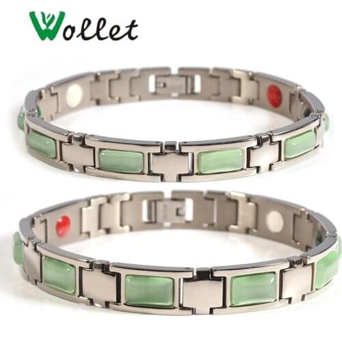 Wollet Jewelry Valentines Day Pure Titanium Magnetic Bracelet Bangle for Women Men 5 in 1 Lover Couple Cats Eye Green