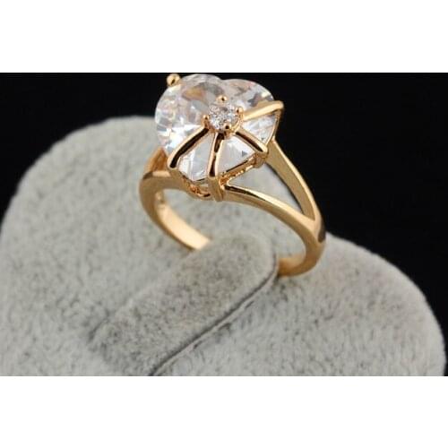 Fine Jewelry 18K Gold Clear Cubic Zirconia Big Heart Band Ring for Womens Engagement Wedding Bridal Jewelry 7# 8# A1124