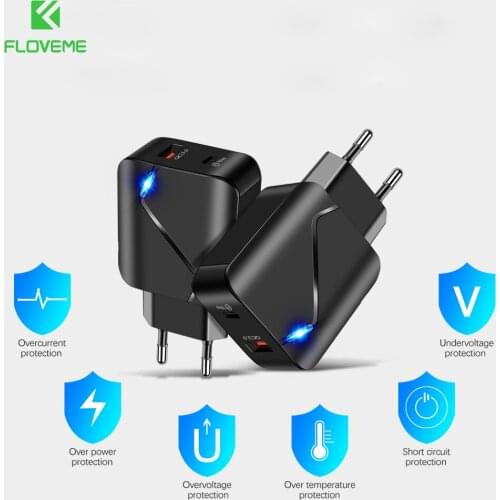 FLOVEME 28W Fast USB Charger QC 3.0 Quick Charging EU/US USB Charger with 2.1A Phone Charger for iPhone 12 11pro Samsung Xiaomi