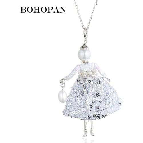 Pearl Doll Necklace Wedding Jewelry Women White Sequin Wedding Dress Long Chain Fashion Bride Accessories bijoux femme 2018 New