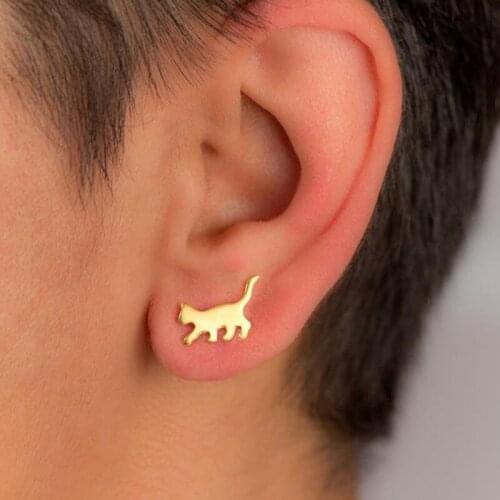New Fashion Simple Lovely Cat Stud Earring For Women Girl Gold Silver Black Color Metal Earring Female Jewelry Party Couple Gift