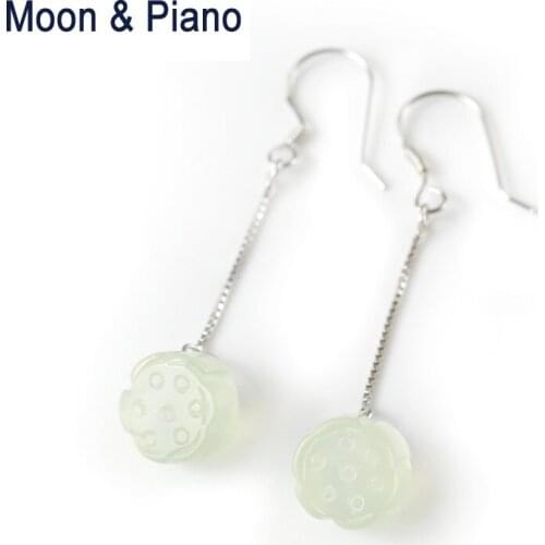 Jasper Lotus Drop Earrings 925 Sterling Silver for Woman Ethnic Party Jewelry New Arrivals Birthday Gift Free Shipping