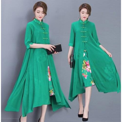 2019 Summer Dresses Women Short Sleeve Mandarin Collar Retro Dress Ladies Office Dresses Plus Size Robe Vintage Femme AA4711