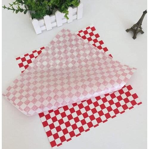 100 PCS checkered deli candy basket liner Food Wrap Papers Fat Repellent Sandwich Burger Packing Red and White