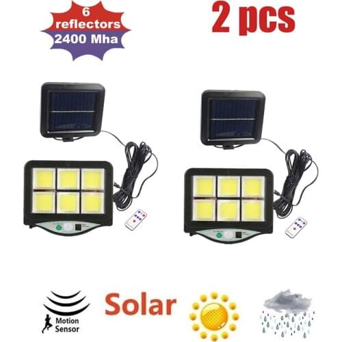2pcs seperable 128 LED Solar LED Light Outdoor 6 Head Motion Sensor Remote Control Wide Angle Illumination solar Wall Lamp Garde