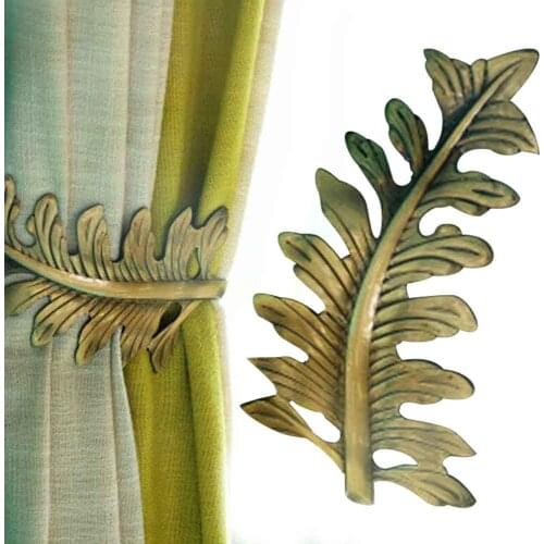 2pcs Big Leaf Curtain Back Hold Backs Holder Brass Tassel Hooks Gold Bronze Elegant Leaf-shaped Wall Hanger Hooks
