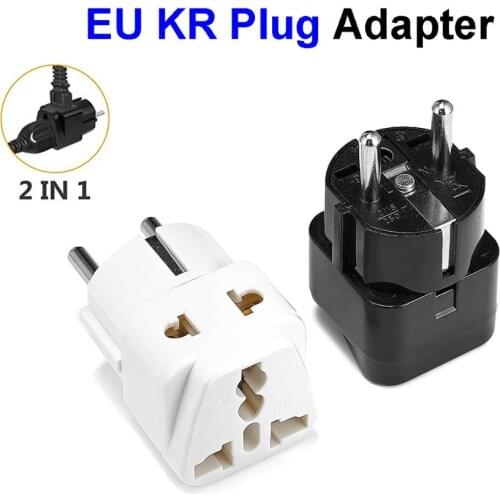 2 in 1KR EU Plug Adapter US UK to EU KR European Europe Euro German Travel Power Adapter Electrical Socket Plug Outlet