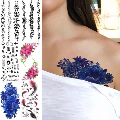 3D Flower Blossom Temporary Tattoos For Women Men Kids Realistic Feather Orchid Fake Tattoo Sticker Arm Thigh Tatoos Marigold