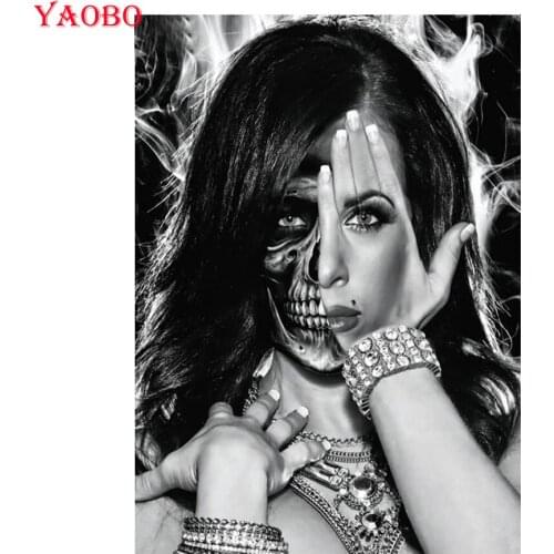 5D DIY Diamond Embroidery Halloween Skull Woman Full Kits Needlework Diamond Painting Cross Stitch Mosaic Decor For Home