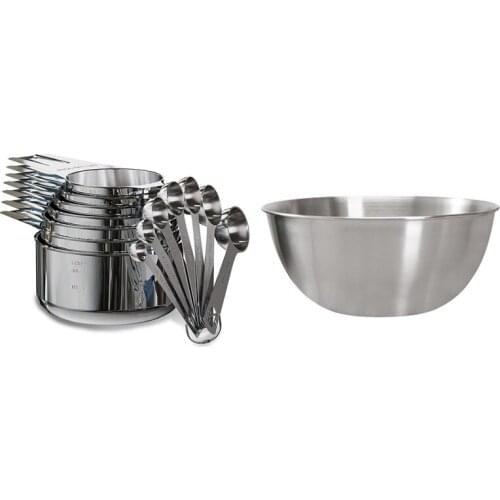 7 Nesting Cups and 7 Stackable Spoons & 1x 304 Stainless Steel Mixing Bowl Storage Bowl Set Kitchen Salad Bowl