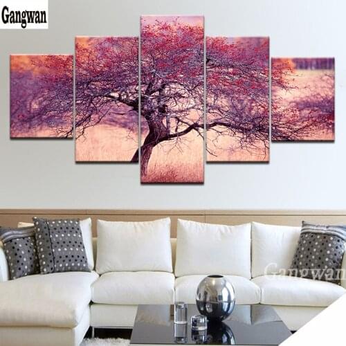 5 Panel/set diamond mosaic Purple happiness rich tree luck full rhinestone embroidery painting diamond cross stitch wall decor