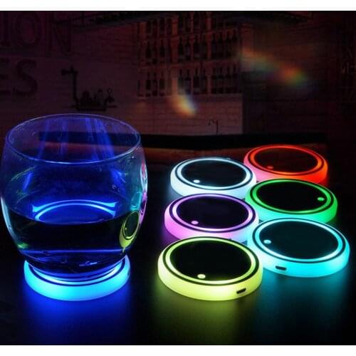 Car LED Coaster 7 Color Luminous RGB Light Mat With Light Sensor Vibration Sensor Practical Energy Saving Cup Pad Decoration