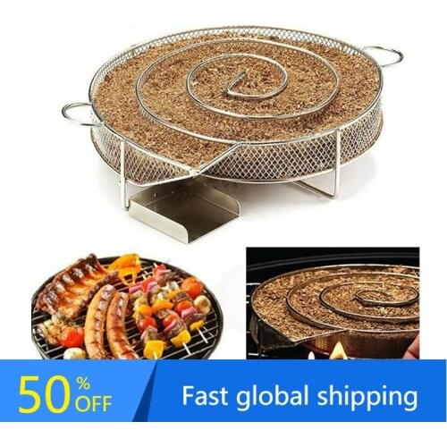 BBQ Grill Barbecue Stainless Steel Tool Round Smoke Box Barbecue Cold Generator Smoke Net Plate Barbecue Grill Barbecue Tools