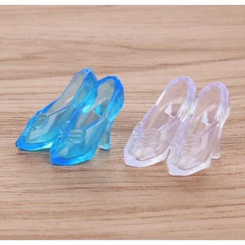 Besegad Kids 10 Pairs Plastic Fairy Tale Mini Doll Crystal High Heel Sandals Shoes Accessories Toy for Barbie Cinderella Toy