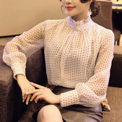 Women Chiffon Blouse Shirt Fashion Elegant Polka Dot Long Sleeve Spring Autumn Office Lady Top 2020