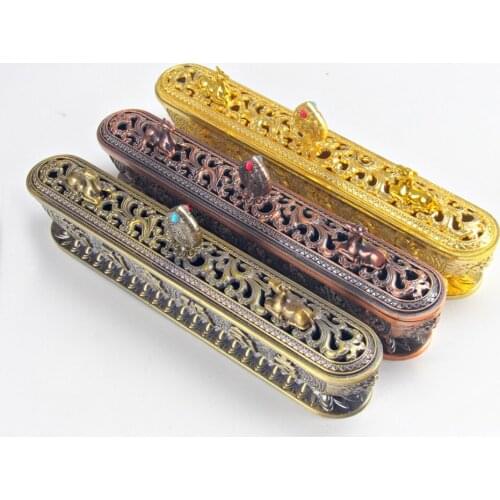Large Tibetan Lying Incense Burner Alloy Aromatherapy Stove 8-Character Mantra Bronze Stick Incense Box For Buddha Ornaments