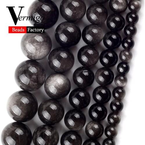 Natural Minerals Beads Obsidian Round Stone Beads Diy Bracelet Accessories For Jewelry Making 6/8/10/12mm 15" Wholesale